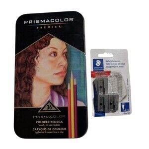 Prismacolor Premier Colored Pencils 36ct Storage Tin Plus 3 Metal Sharpeners